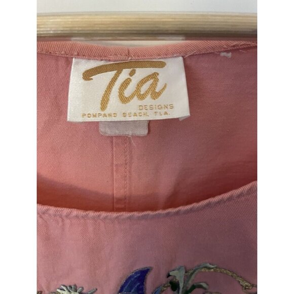 VintageTia Designs Dress Womens Sz L Pink Cotton Embroidered Fish Wearable Art - Picture 3 of 11